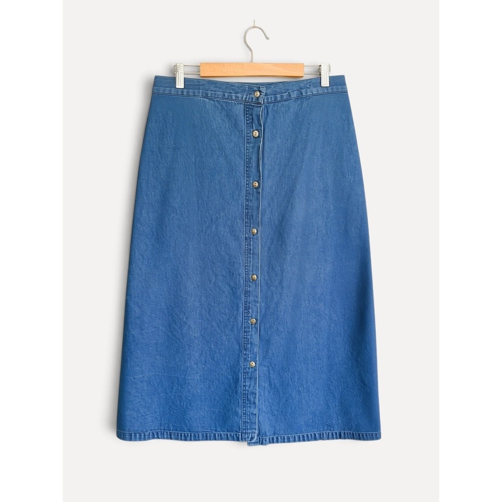 Bobbie Brooks Denim Skirt Button Front Midi 16 Blue A-Line Elastic Waist